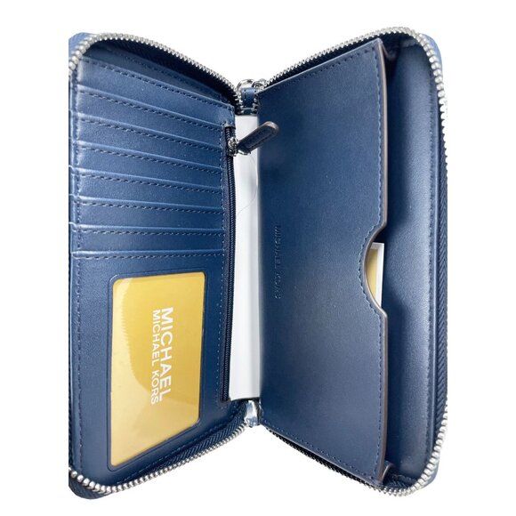 NEW Michael Kors Jet Set Travel Large Flat Phone Case Wallet Wristlet Denim NWT - Picture 3 of 4